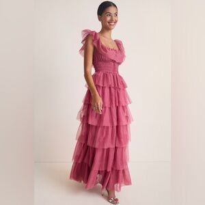 Francesca's Collections Rose Pink Tiered Ruffle Maxi Dress